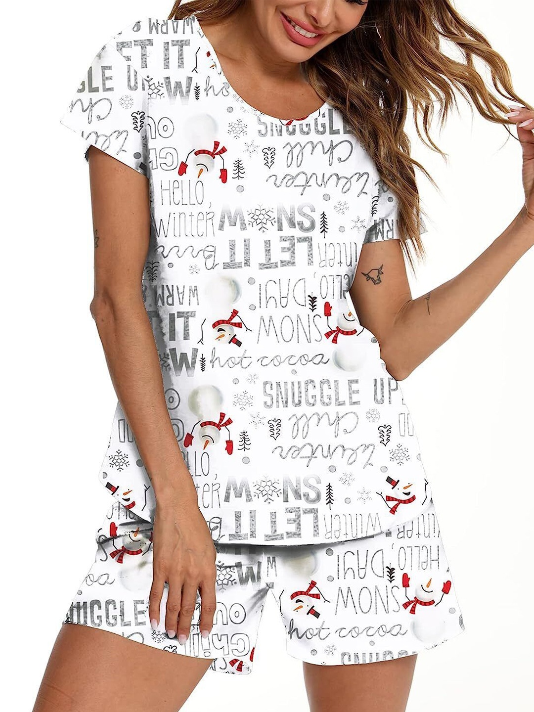 

XPIOX Women Typography Printed Night suit, White