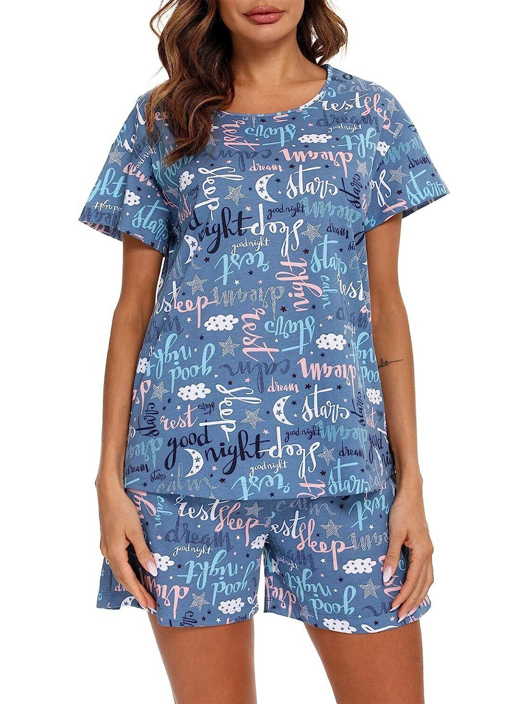 

XPIOX Printed Night suit, Blue