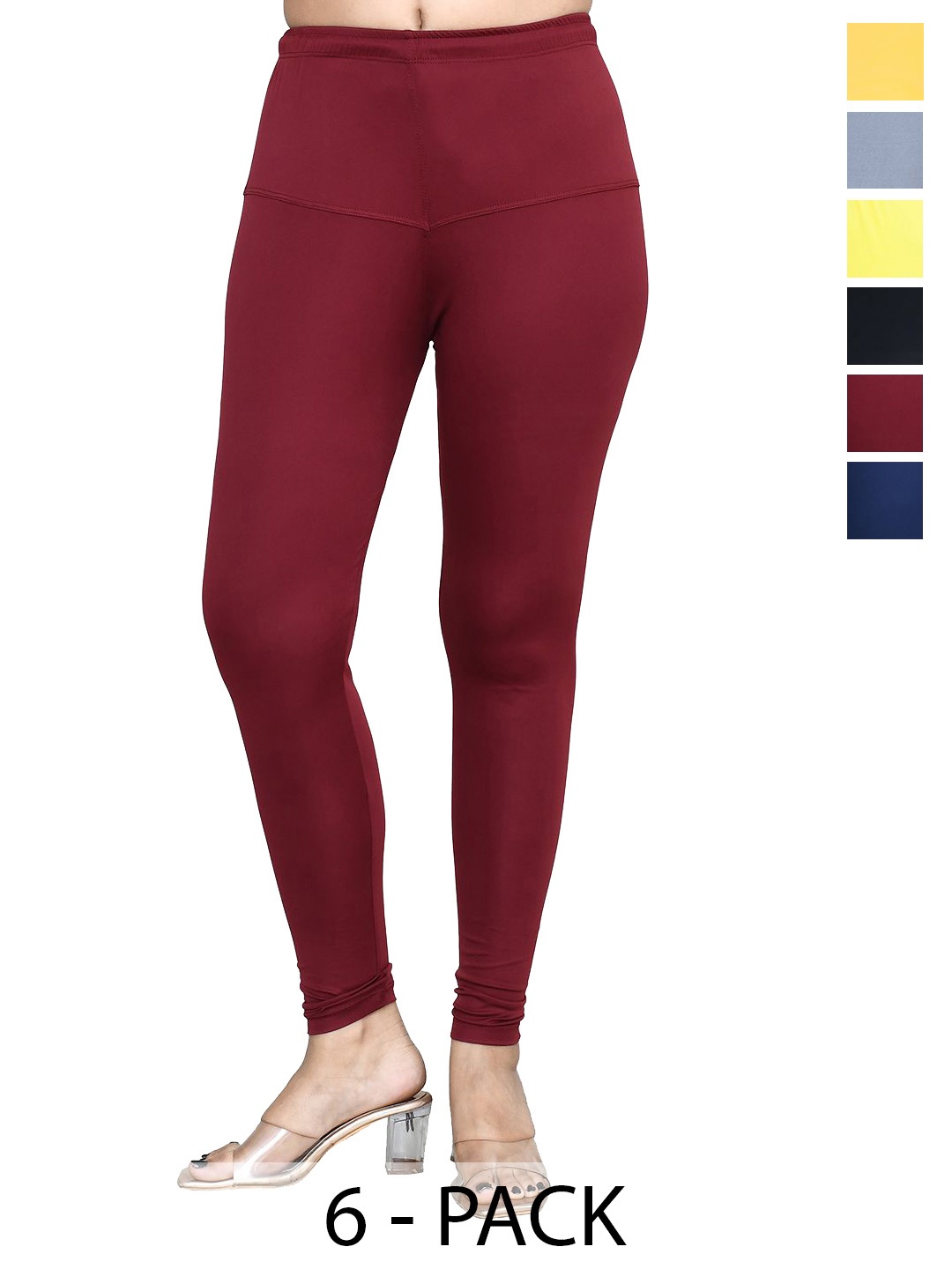 

RAPL Women Pack of 6 Cotton Blend Breathable Churidar Length Leggings, Maroon