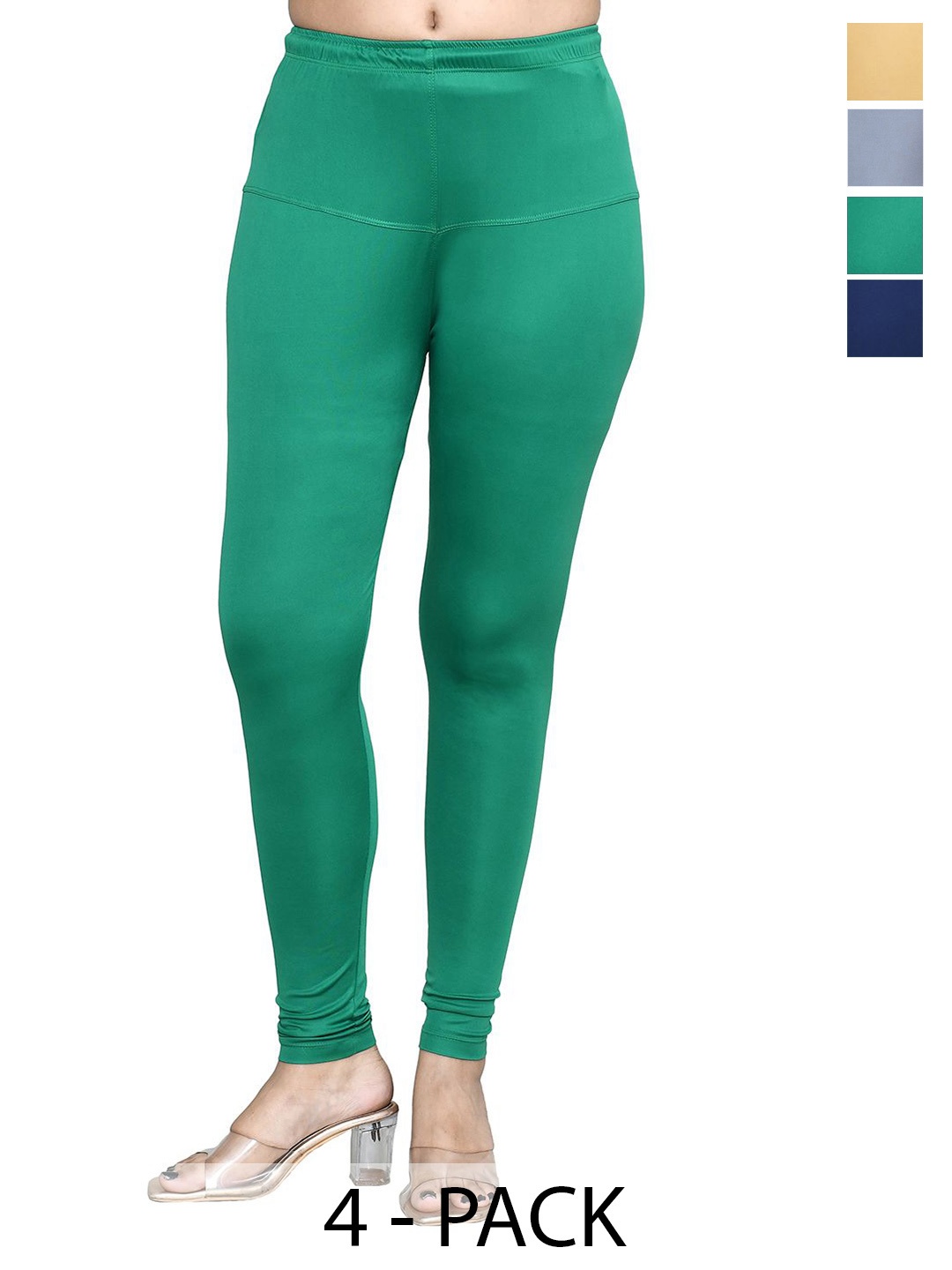

RAPL Women Pack of 4 Cotton Blend Breathable Churidar Length Leggings, Green