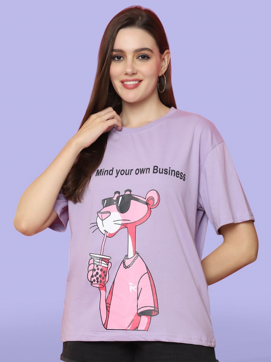 

BAESD Women Graphic Printed Round Neck Cotton Oversized T-shirt, Lavender