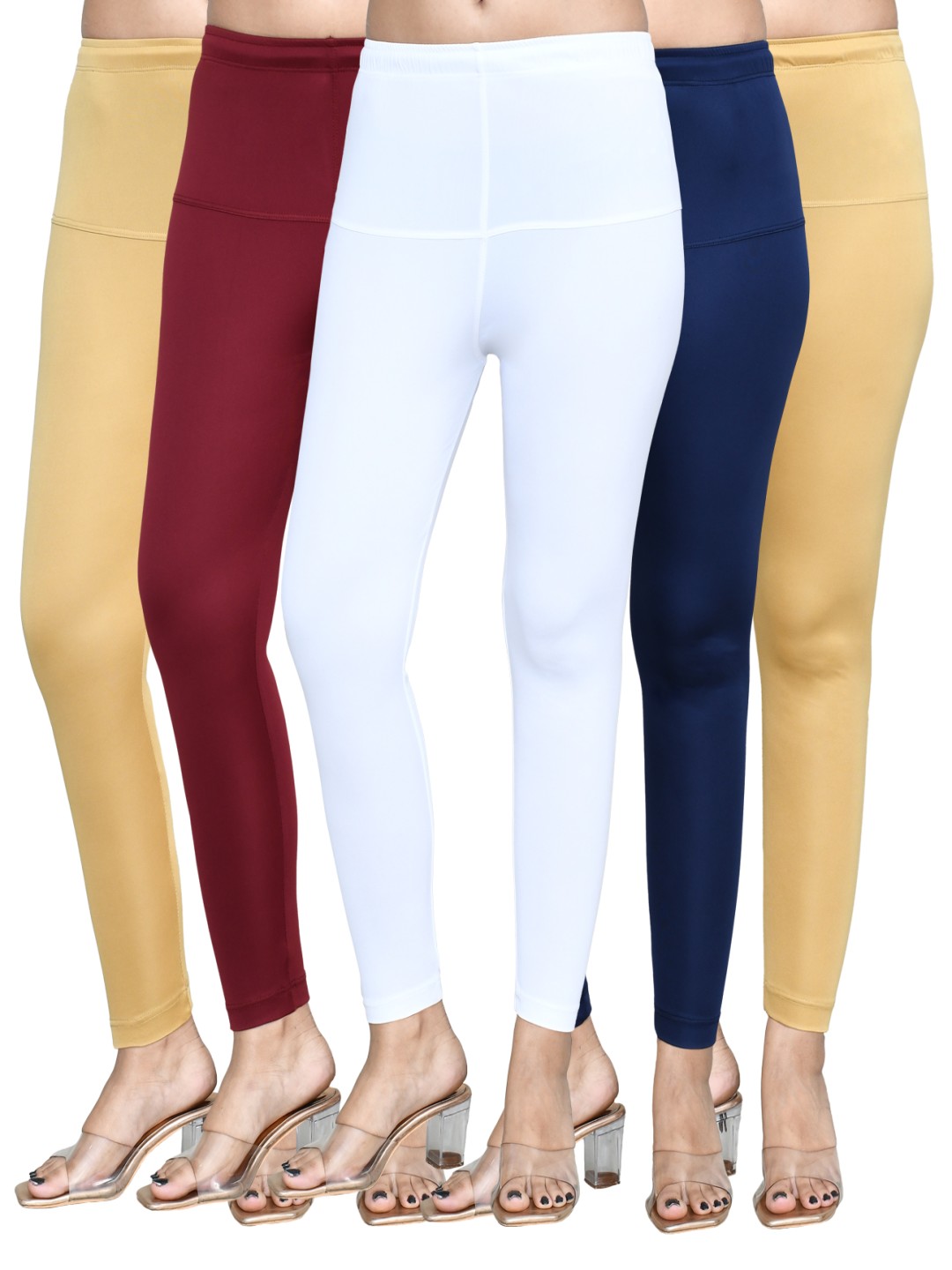

RAPL Women Pack of 5 Cotton Blend Breathable Churidar Length Leggings, Beige