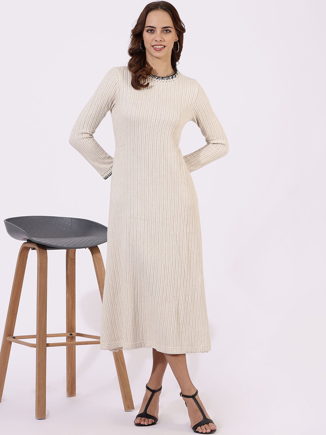 

W Women Round Neck Midi Jumper Dress, White