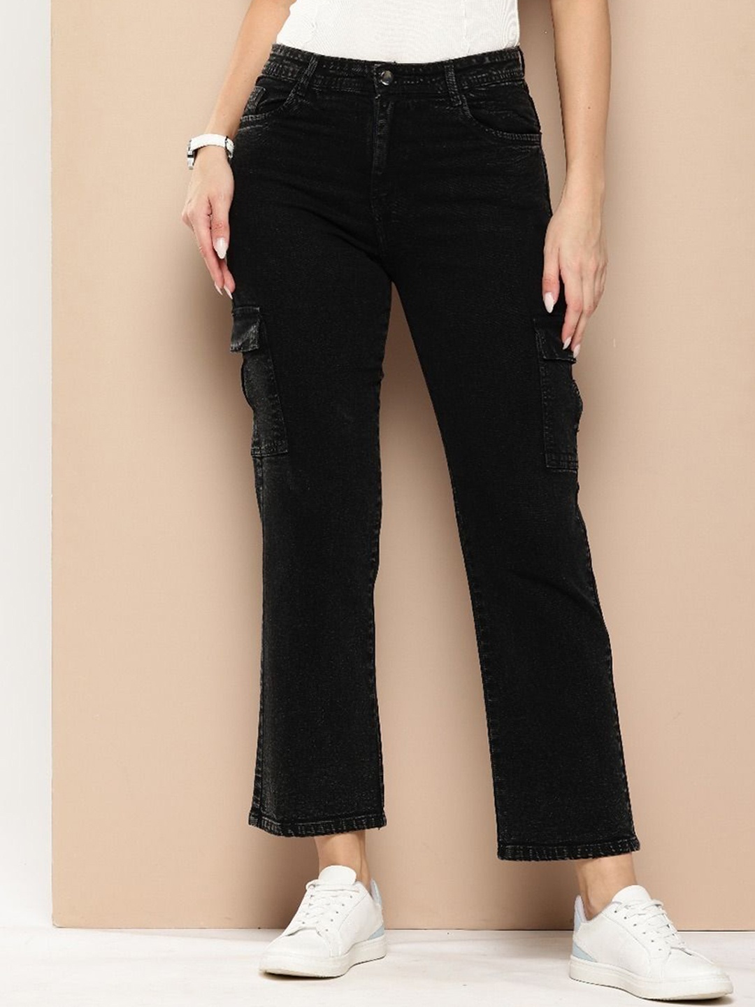 

AC CREATION Women Jean Straight Fit High-Rise Jeans, Black
