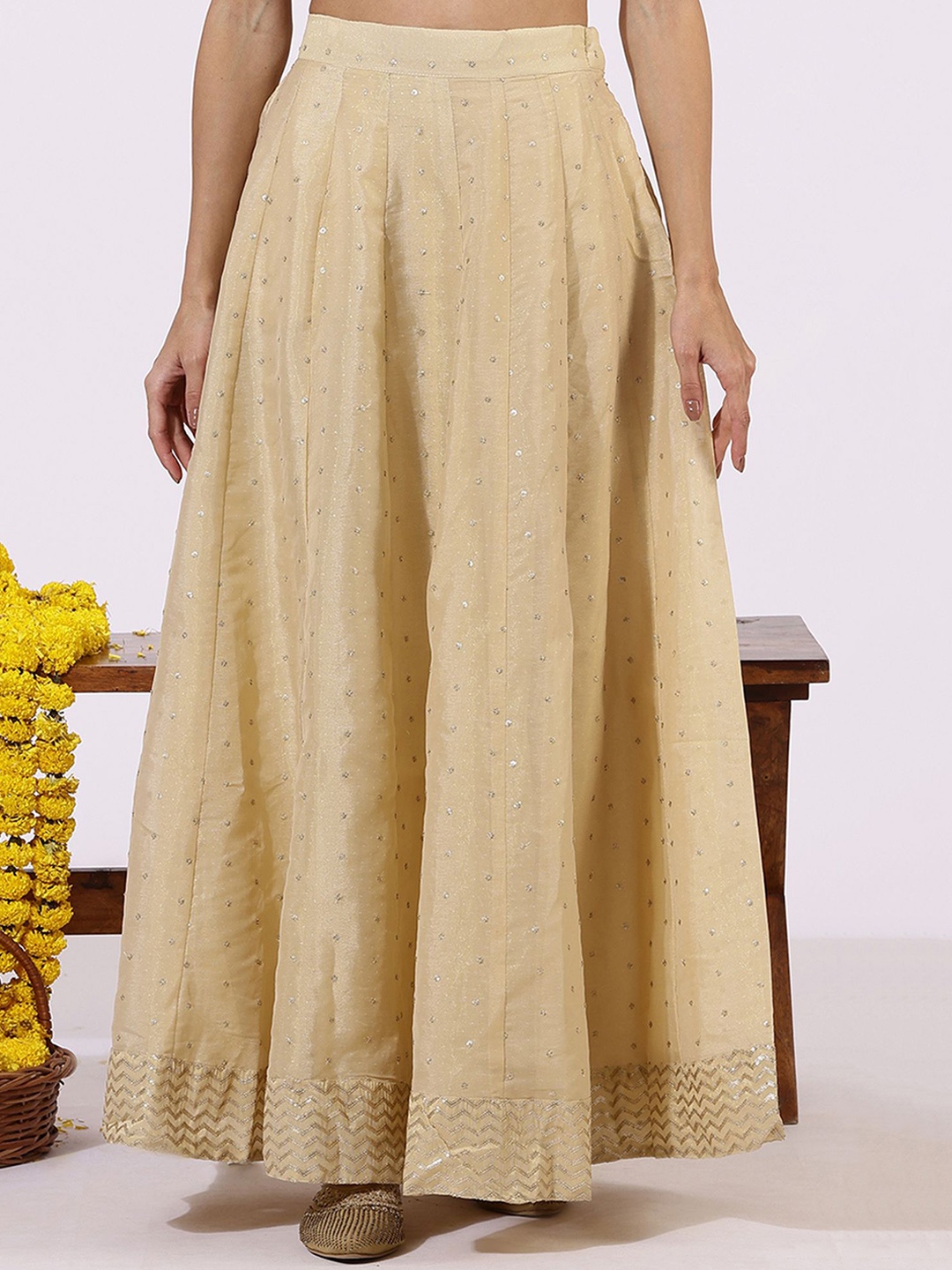 

W Women Embellished Maxi-Length Flared Skirt, Gold