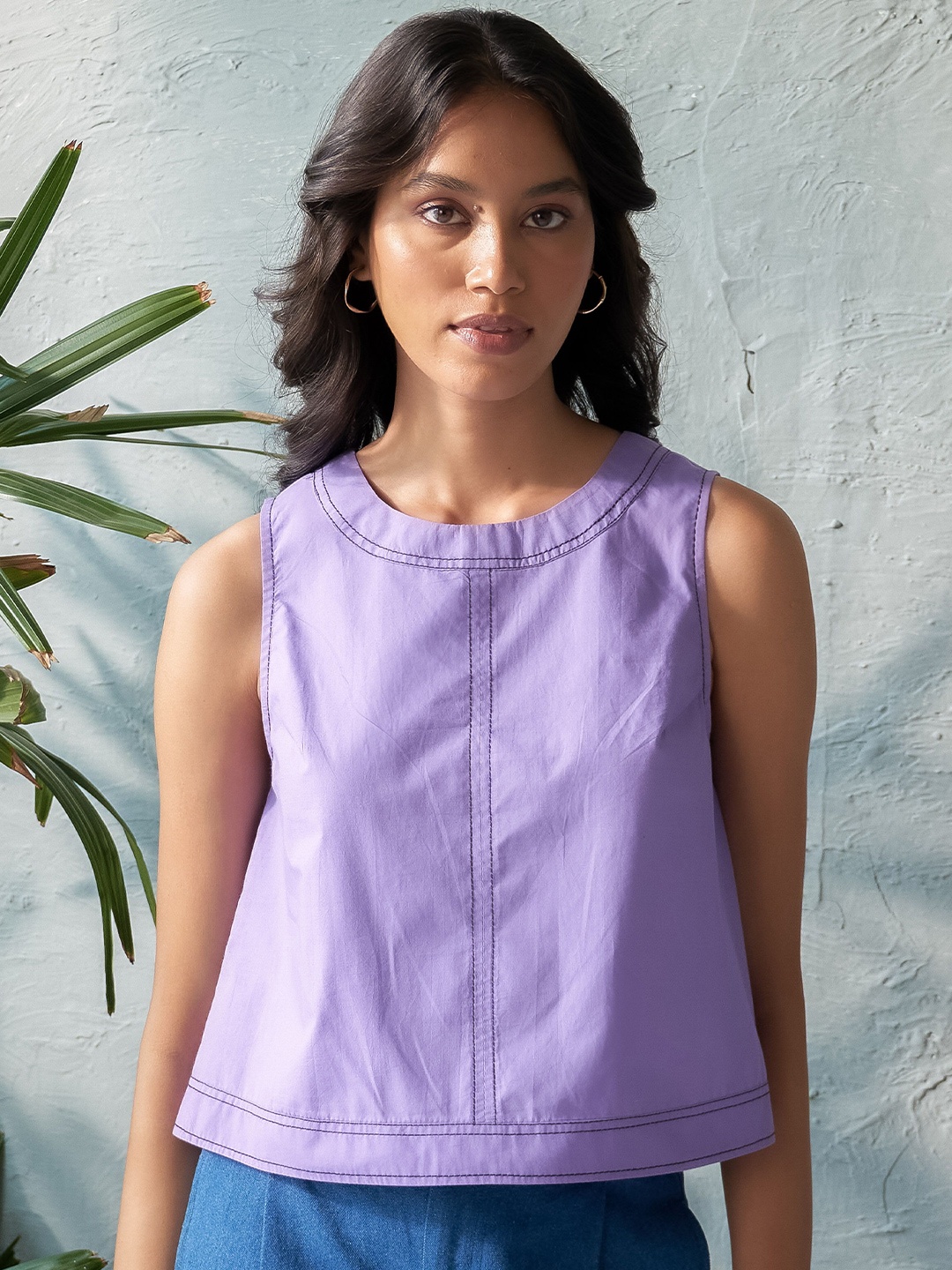 

Canoopi Cotton Round Neck Crop Top, Lavender