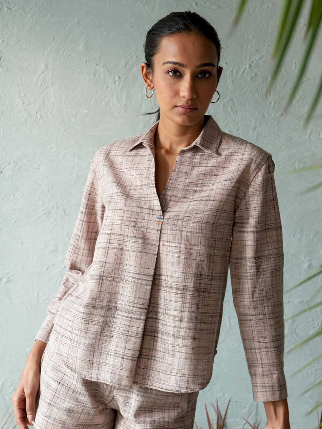 

Canoopi Checked Cotton Shirt Style Top, Beige