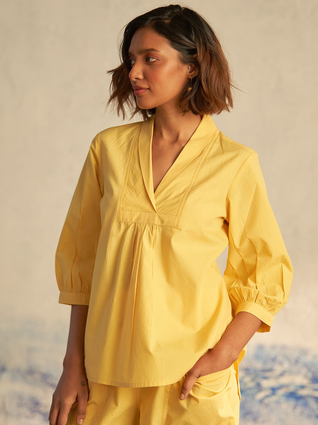 

Canoopi Women Cotton A-Line Top, Yellow