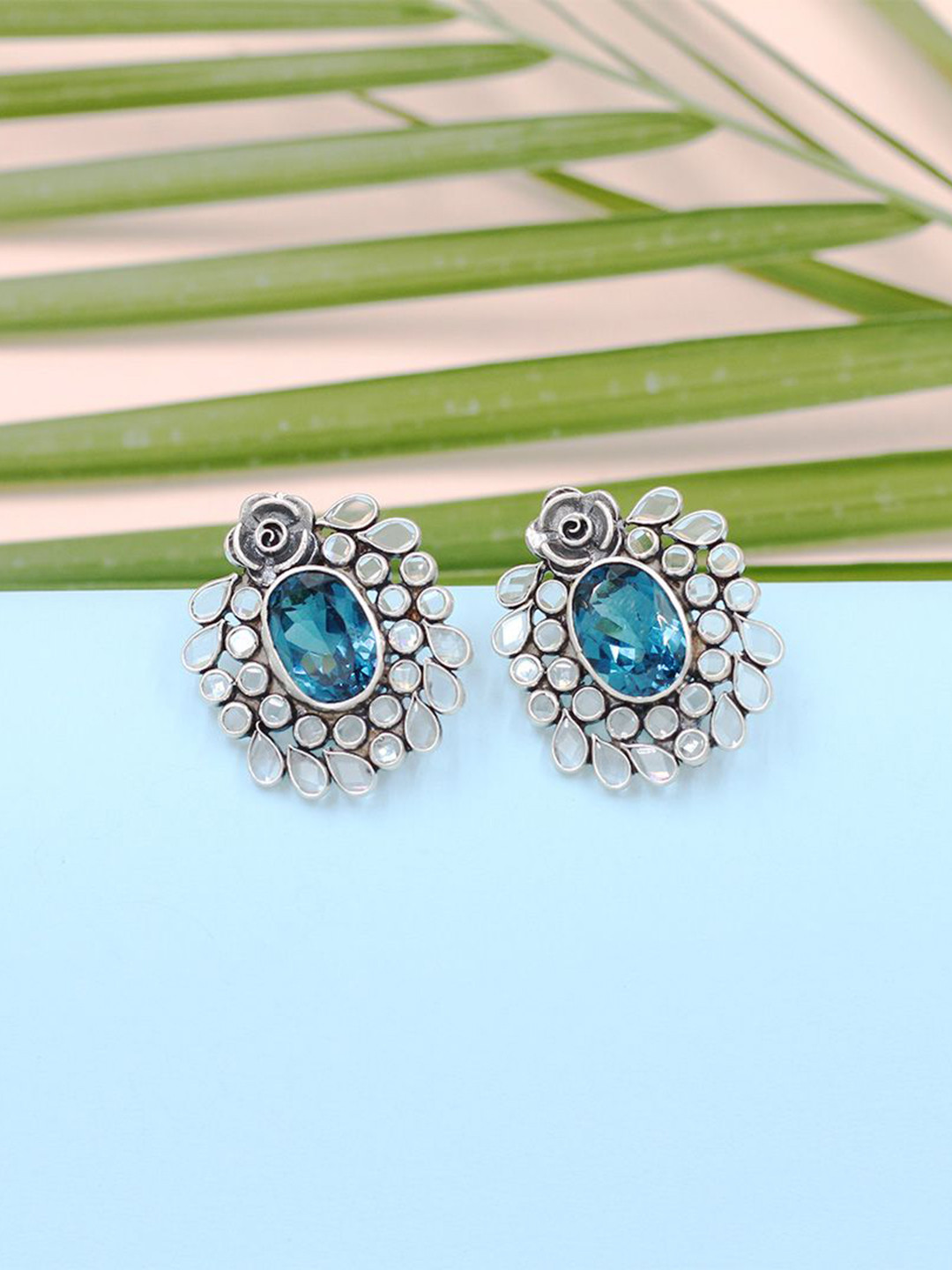 

SANGEETA BOOCHRA Silver Hydro Stones Studded Oval Studs