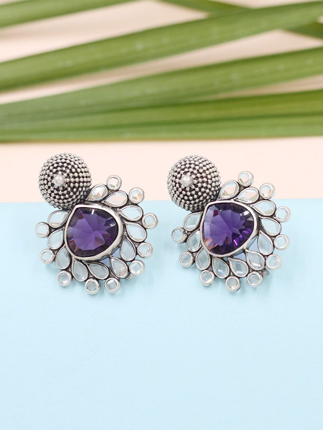 

SANGEETA BOOCHRA Silver Hydro Stone Studded Contemporary Drop Earrings