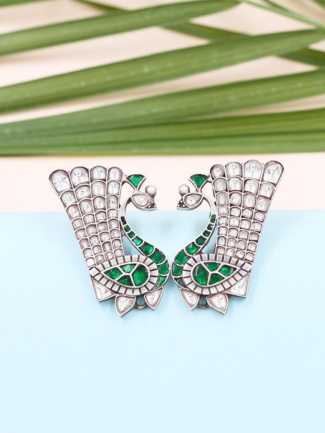 

SANGEETA BOOCHRA Silver Kundan Studded Peacock Shaped Studs