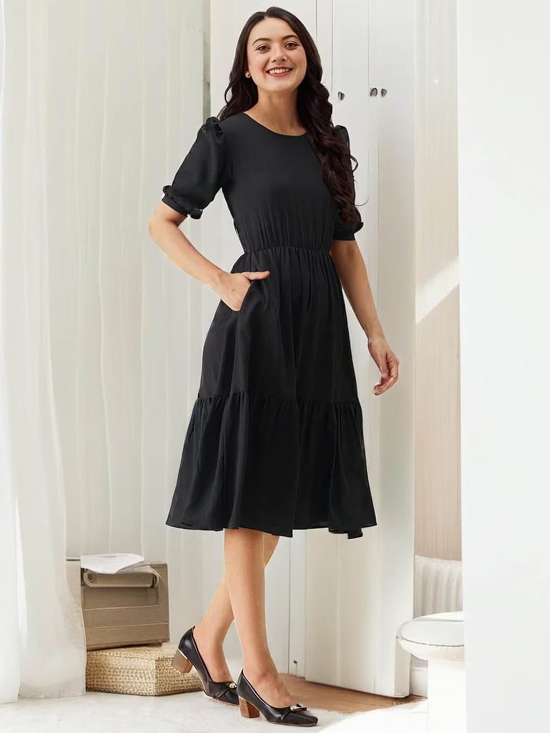 

Krunal Raiyani Women Fit & Flare Dress, Black