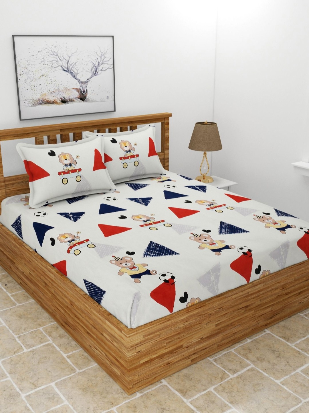 

MORADO White & Blue Abstract Cotton 210 TC Queen Bedsheet with 2 Pillow Covers-2.28mx2.54m