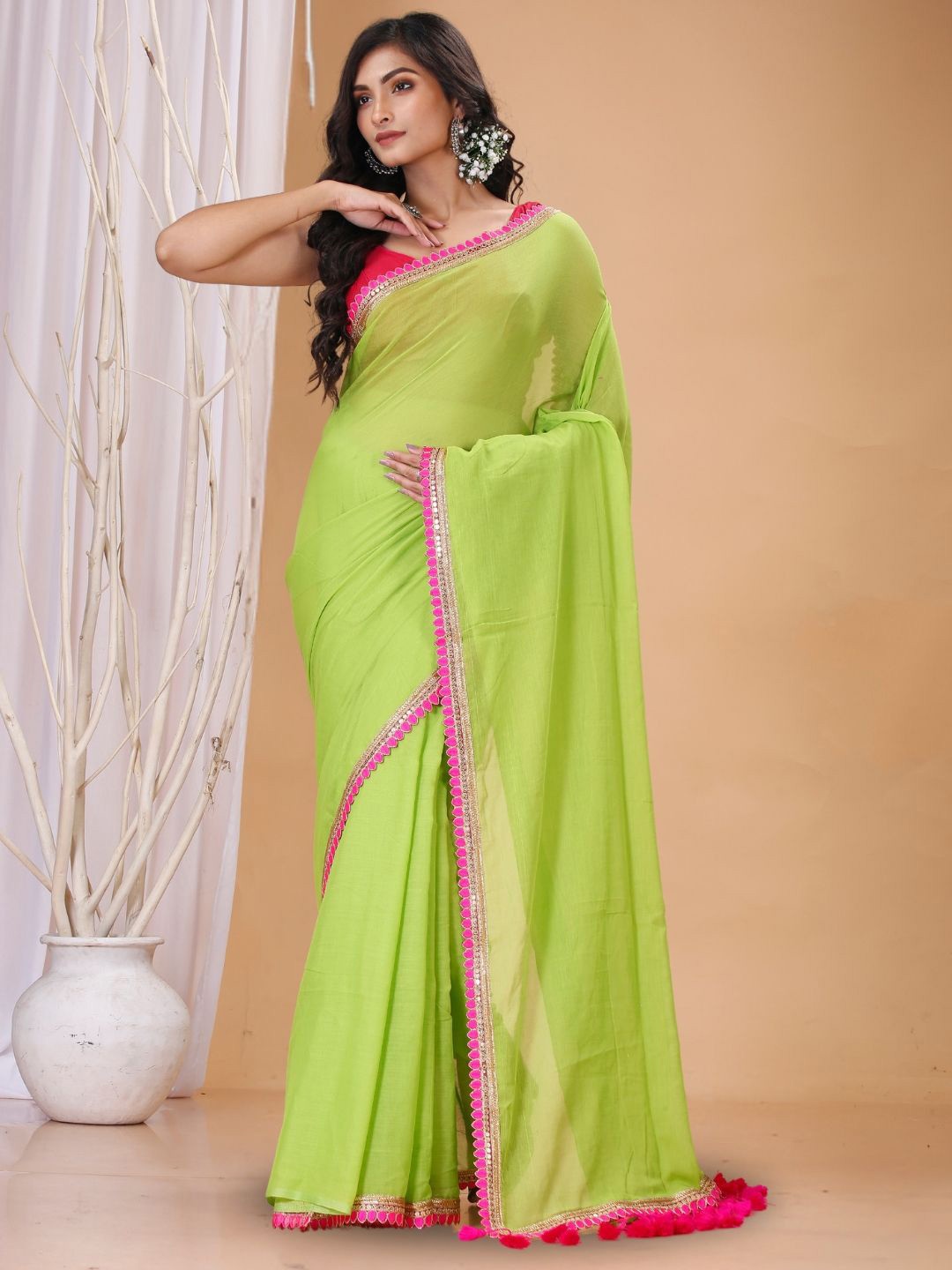 

T.J. SAREES Pure Cotton Saree, Green