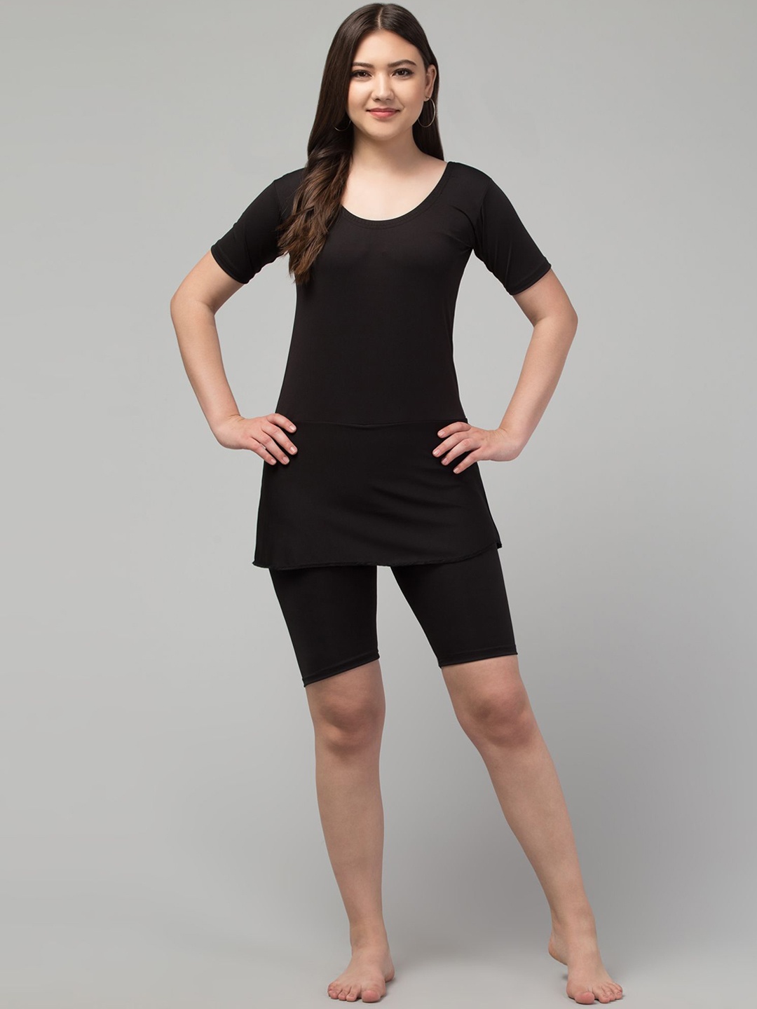 

CKARFE Women Round Neck Short Sleeves Swim Set, Black