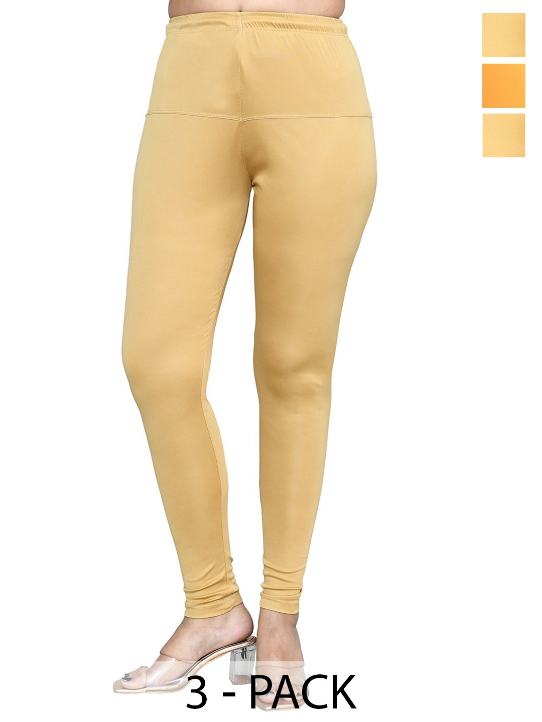 

RAPL Women Pack Of 3 Mid-Rise Churida-Length Leggings, Beige