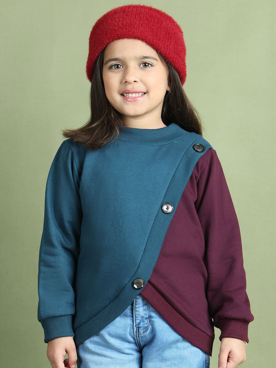 

MINI & MING Girls Colourblocked Sweatshirt, Teal