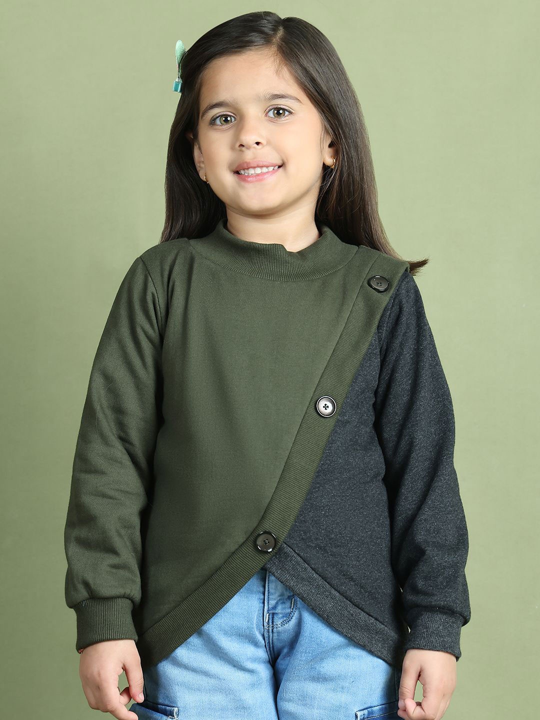 

MINI & MING Girls Colourblocked Sweatshirt, Olive