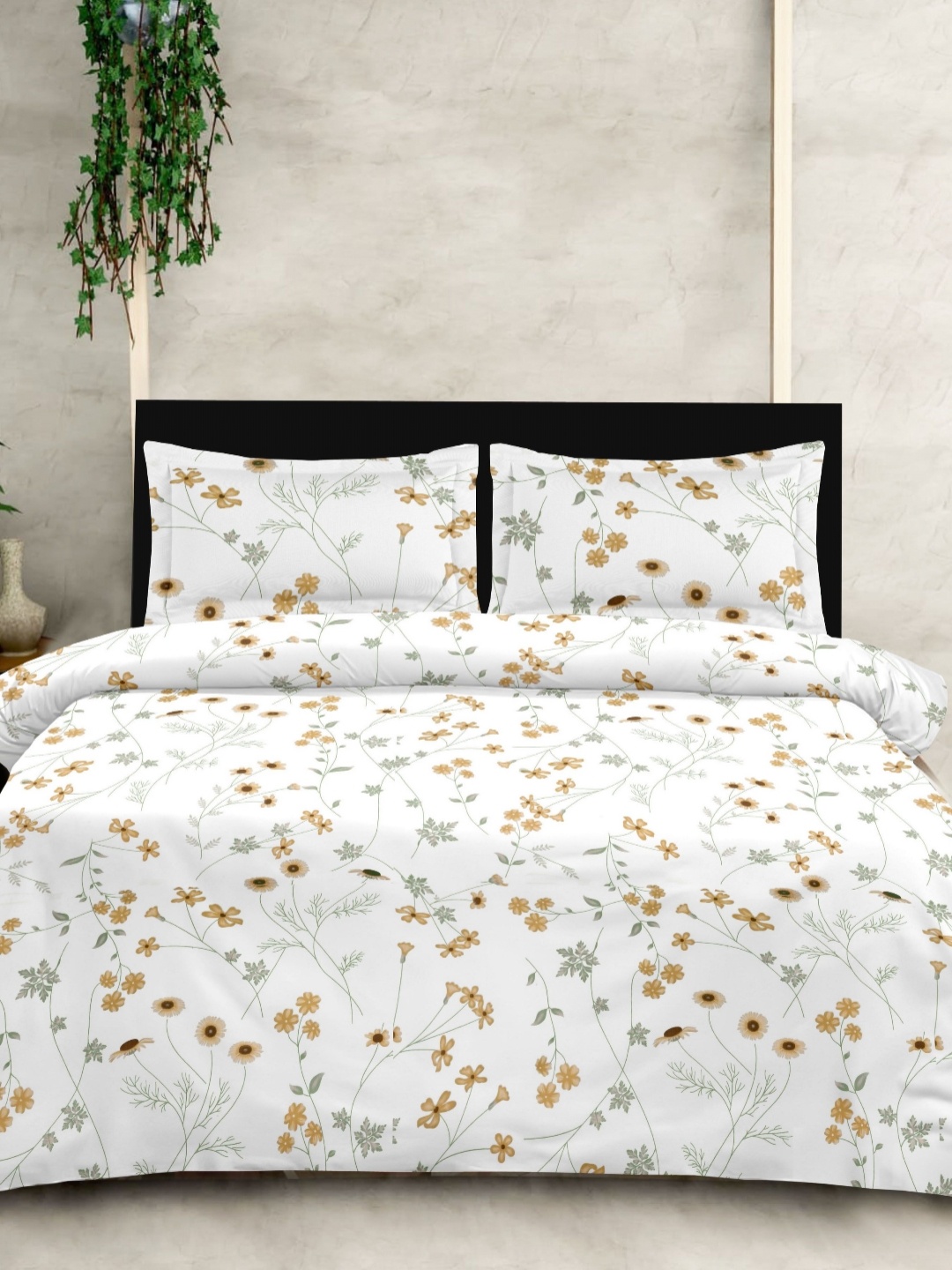 

Ariana Mustard & White Floral Printed 210 TC Cotton King Bedsheet Set 2.70 m x 2.70 m