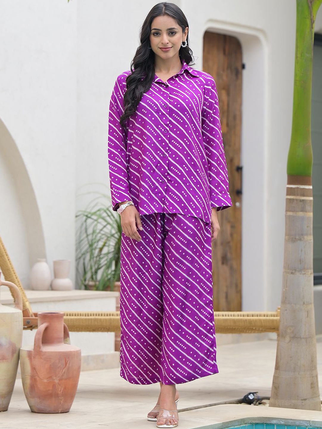 

KALINI Striped Shirt & Trousers, Purple