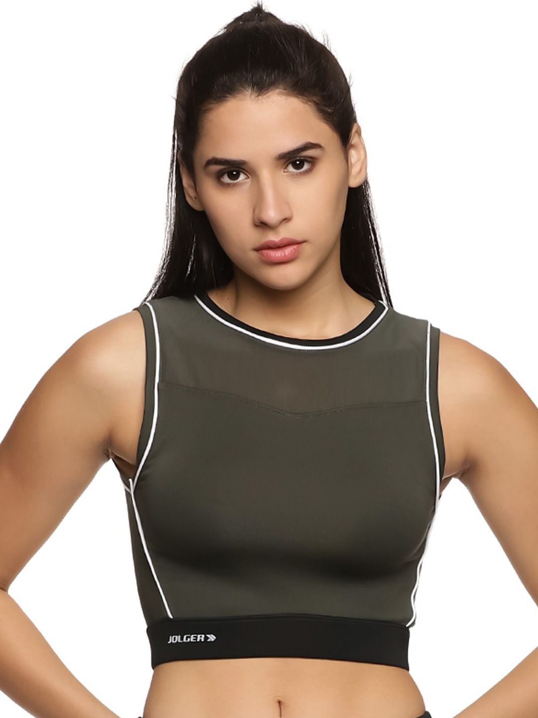 

JOLGER Women Fitted Crop Top, Olive