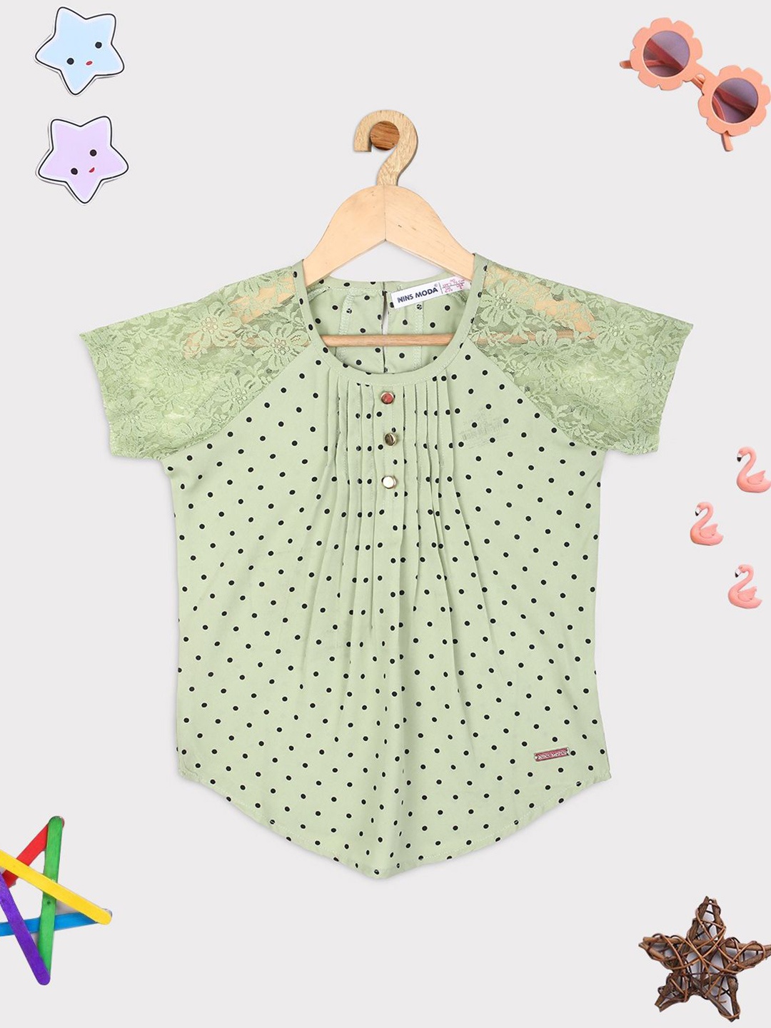 

PAMPOLINA Girls Polka Dots Printed Regular Top, Green
