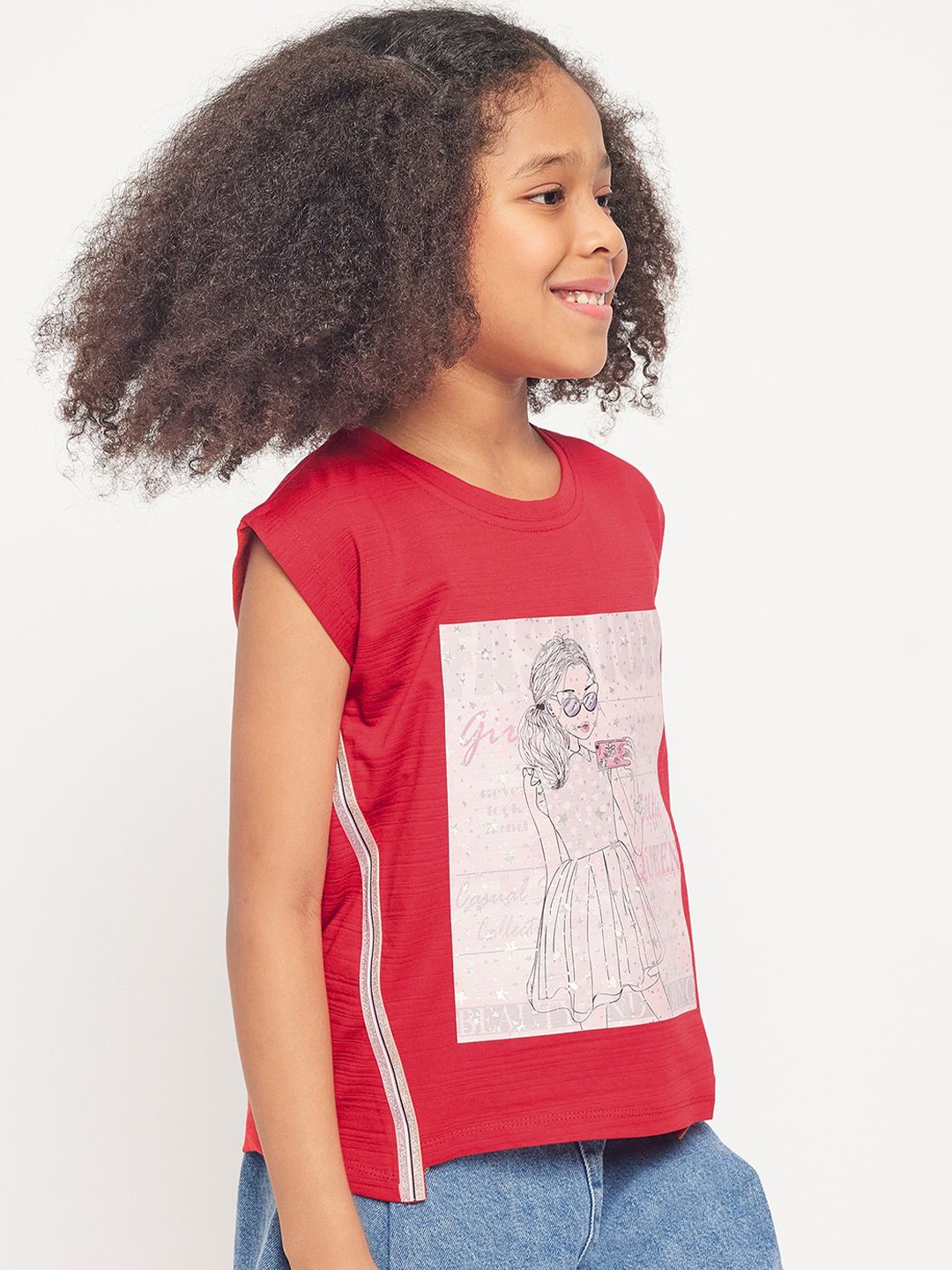 

PAMPOLINA Girls Graphic Printed Top, Red