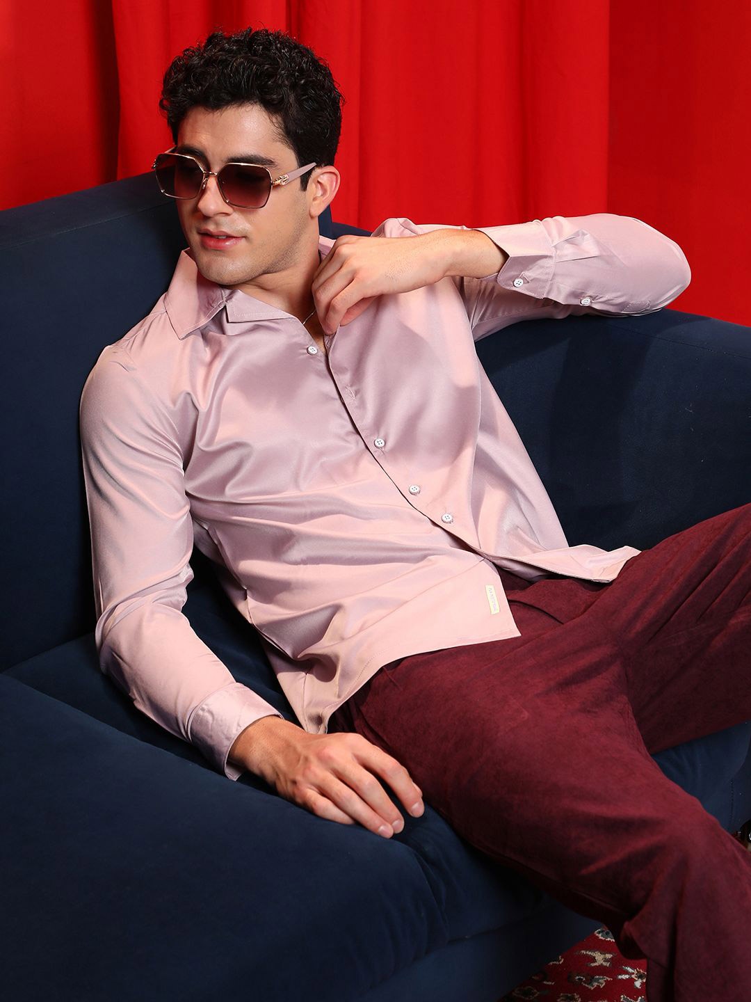 

Campus Sutra Men Comfort Fit Cuban Collar Solid Casual Shirt, Pink
