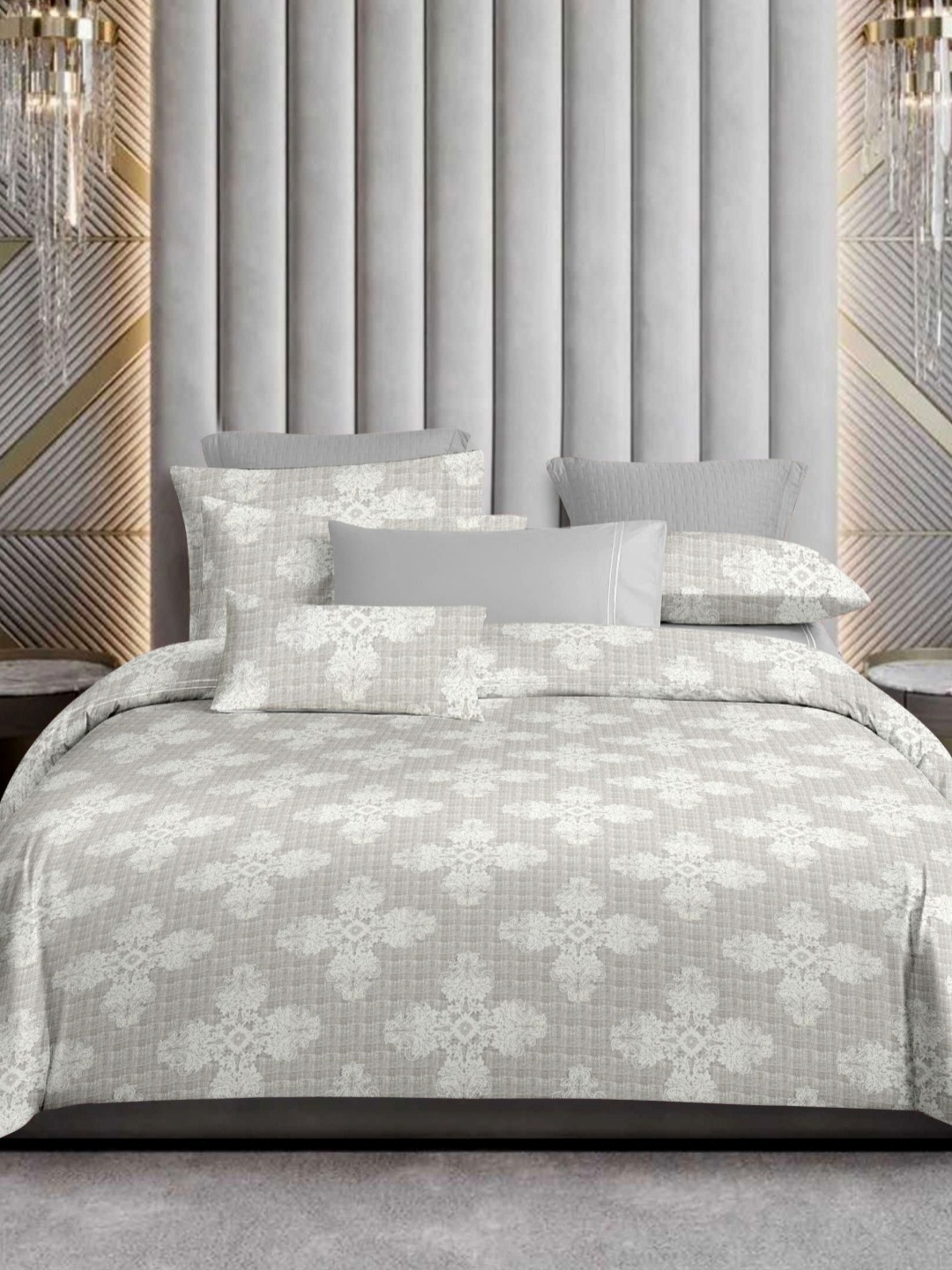 

Ariana Cream-Coloured & Grey Ethnic Motifs 600 TC Cotton King Bedsheet Set 2.70 m x 2.70 m