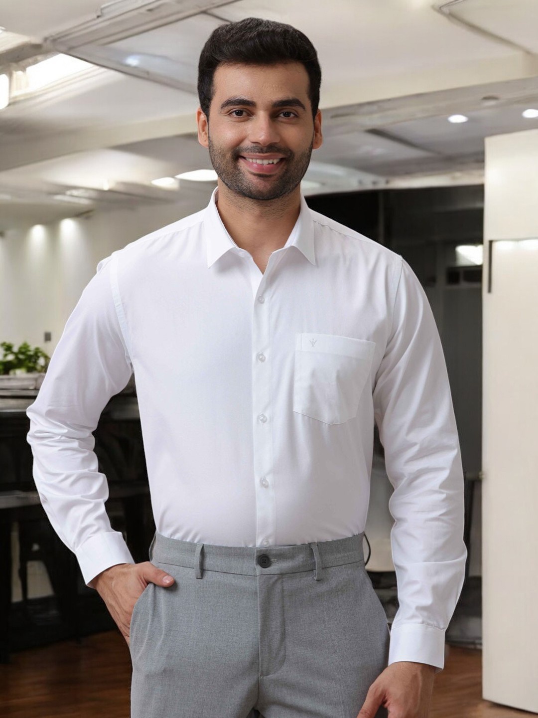

Ramraj Men Standard Fit Spread Collar Solid Cotton Formal Shirt, White