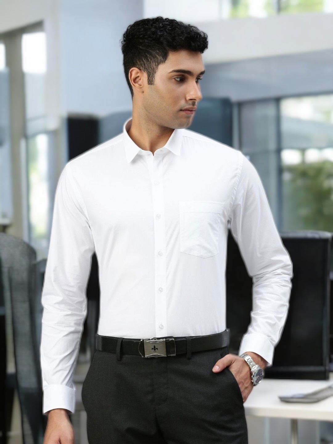 

Ramraj Men Standard Slim Fit Spread Collar Solid Cotton Formal Shirt, White