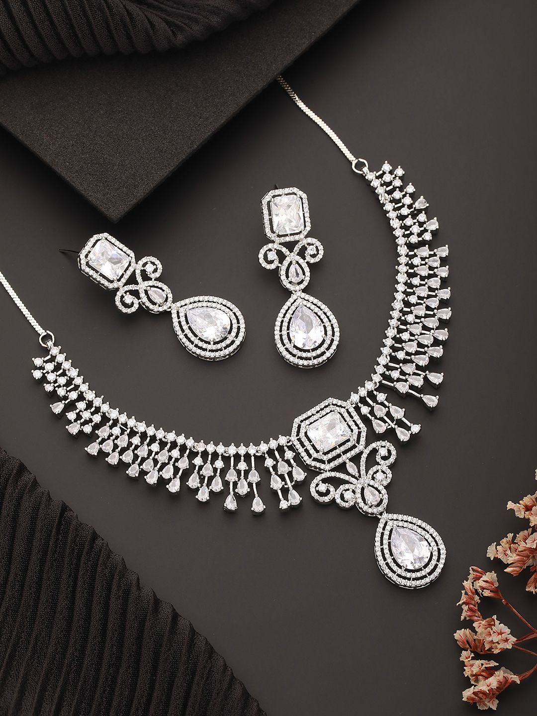 

Jazz and Sizzle Rhodium-Plated AD-Studded Jewellery Set, Silver