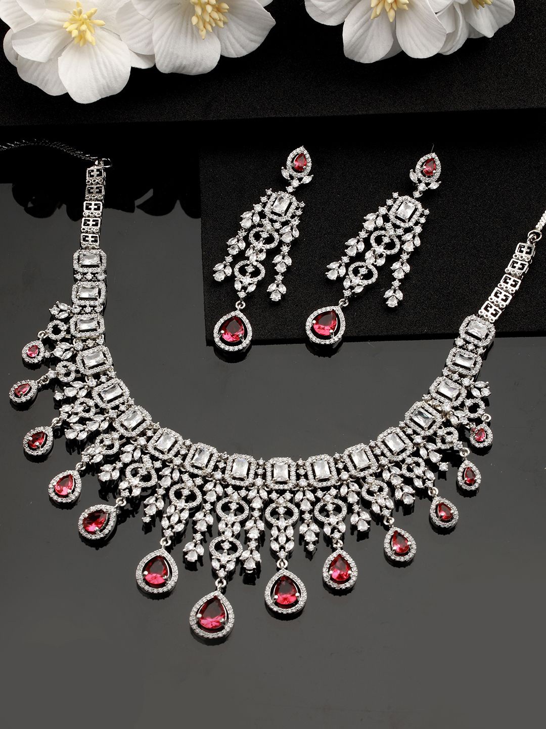 

Jazz and Sizzle Rhodium-Plated AD-Studded Jewellery Set, Silver