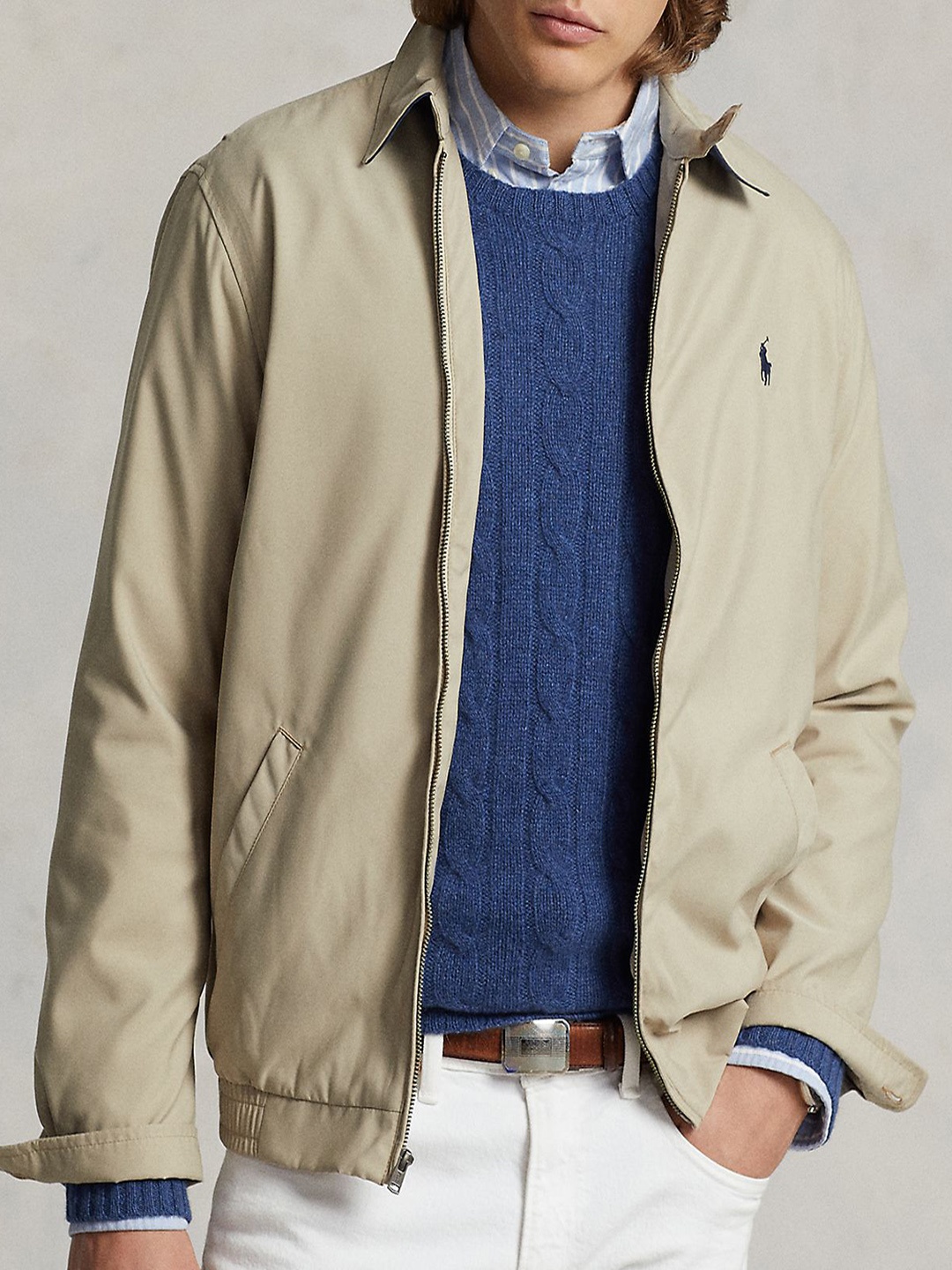 

Polo Ralph Lauren Men Spread Collar Solid Casual Bomber Jacket, Beige