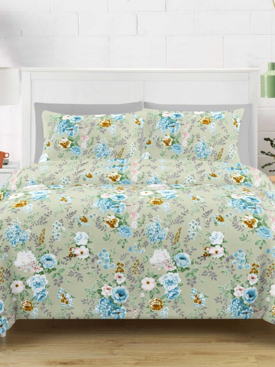 

Ariana Turquoise Blue Floral Printed Cotton 400 TC King Bedsheet Set 2.70 m x 2.70 m