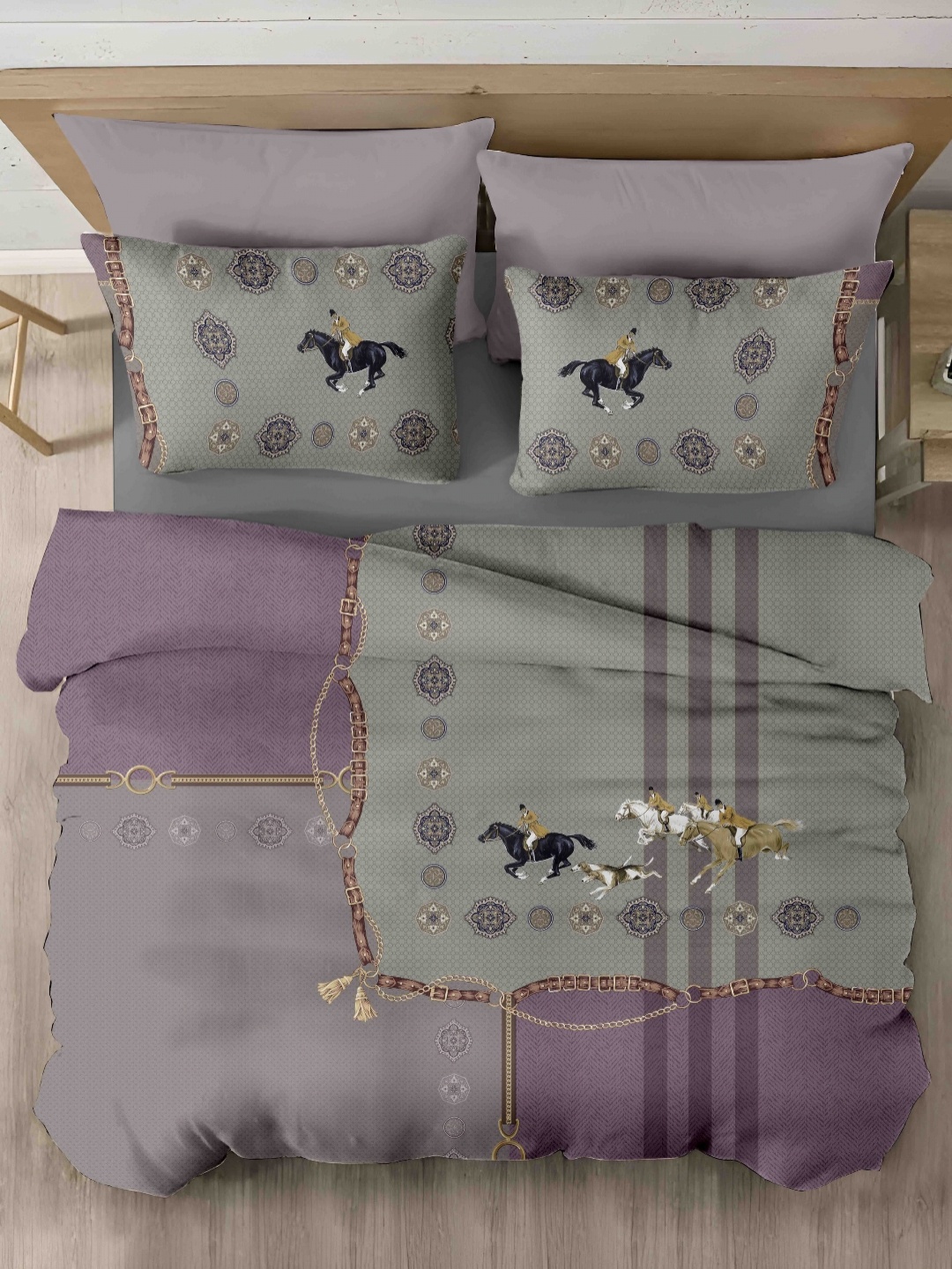 

Ariana Green & Purple Printed Cotton 400 TC King Bedsheet Set 2.70 m x 2.70 m