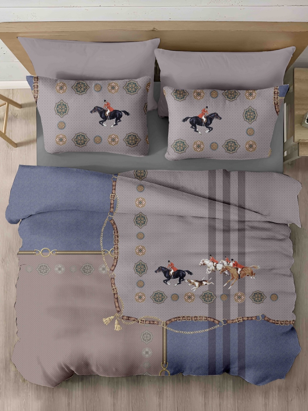 

Ariana Beige & Grey Printed Cotton 400 TC King Bedsheet Set 2.70 m x 2.70 m