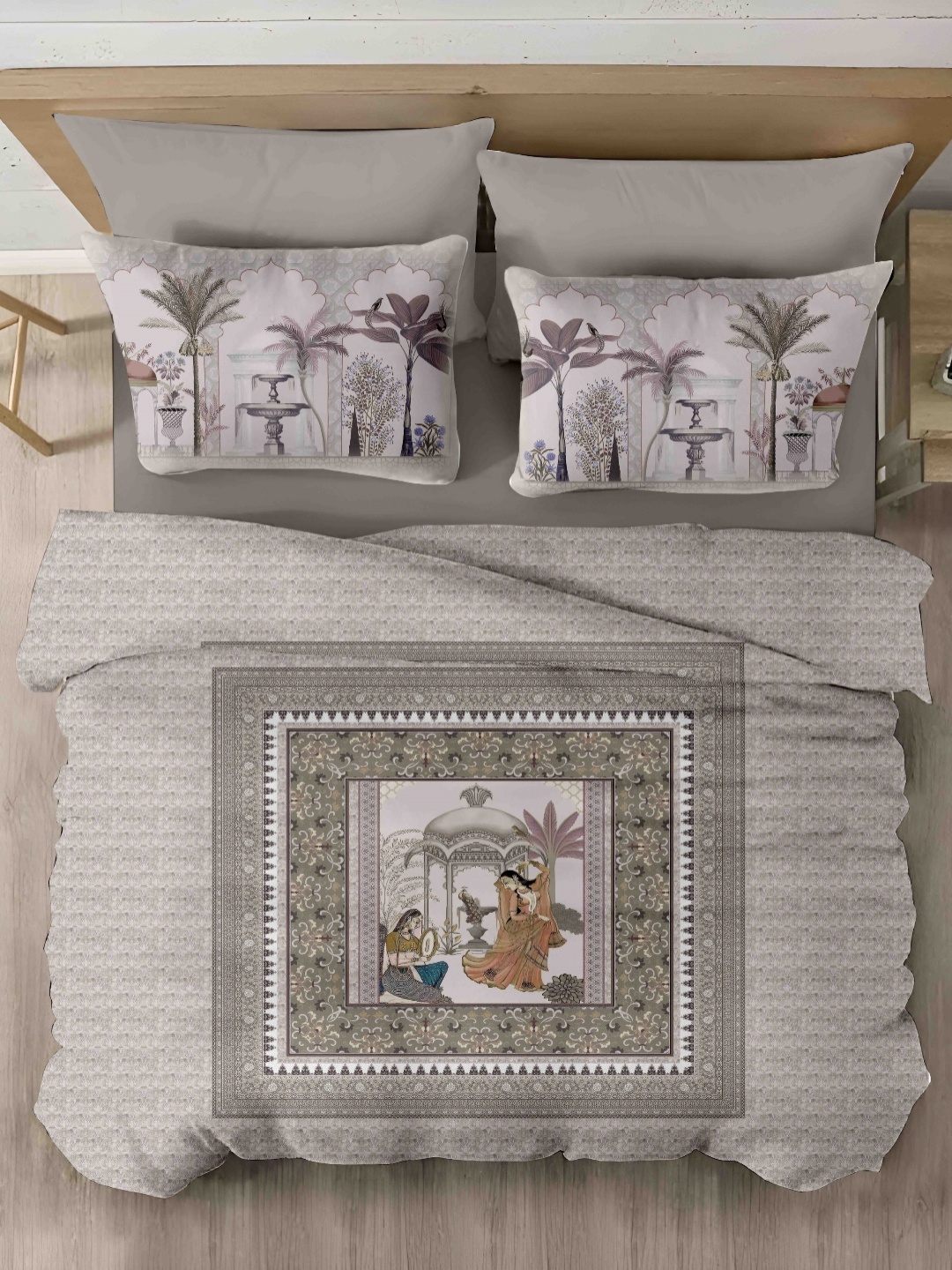 

Ariana Beige & White Printed Cotton 400 TC King Bedsheet Set 2.70 m x 2.70 m