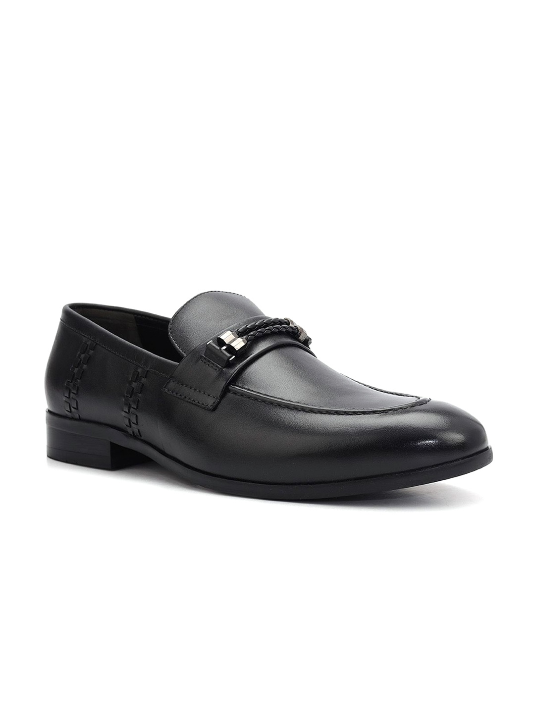 

ROSSO BRUNELLO Men Textured Round Toe Formal Loafers, Black