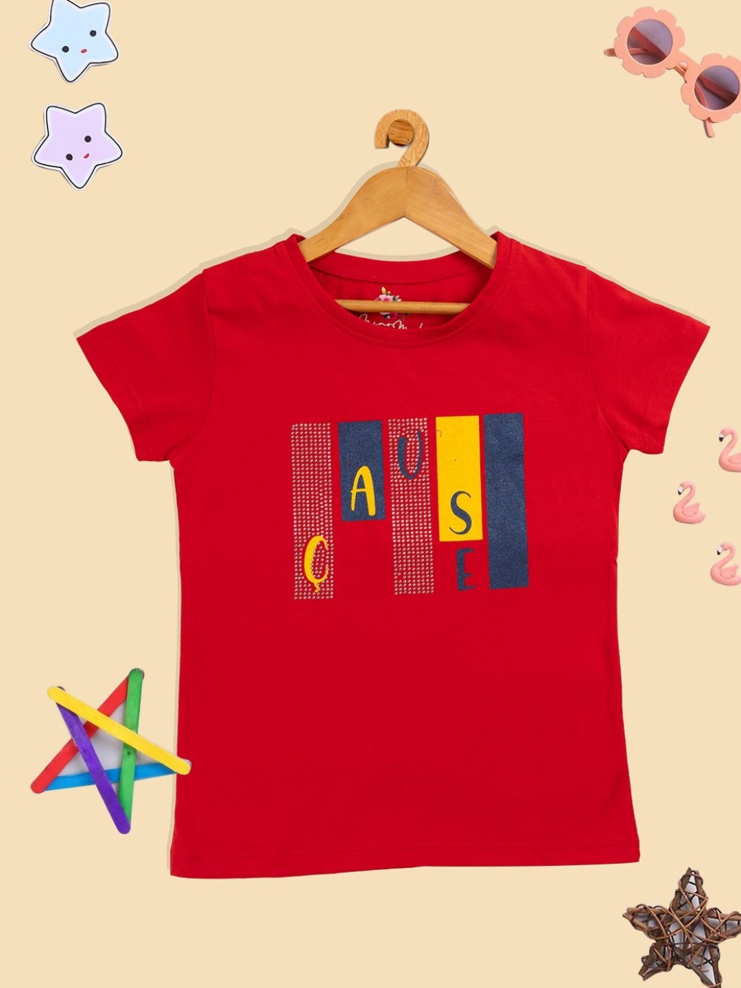 

PAMPOLINA Girls Graphic Printed Cotton Casual T-shirt, Red