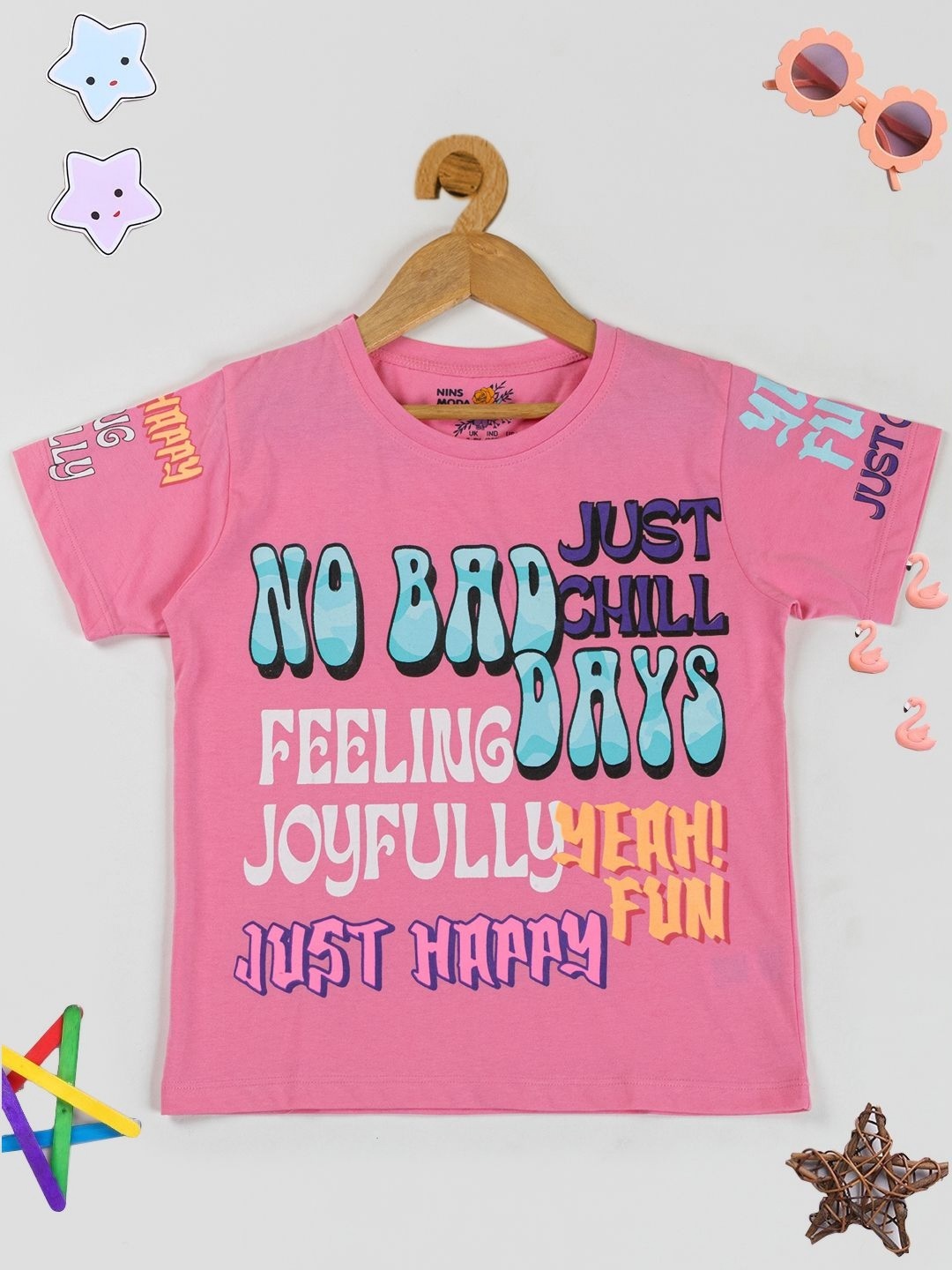

PAMPOLINA Girls Typography Printed Cotton Casual T-shirt, Pink