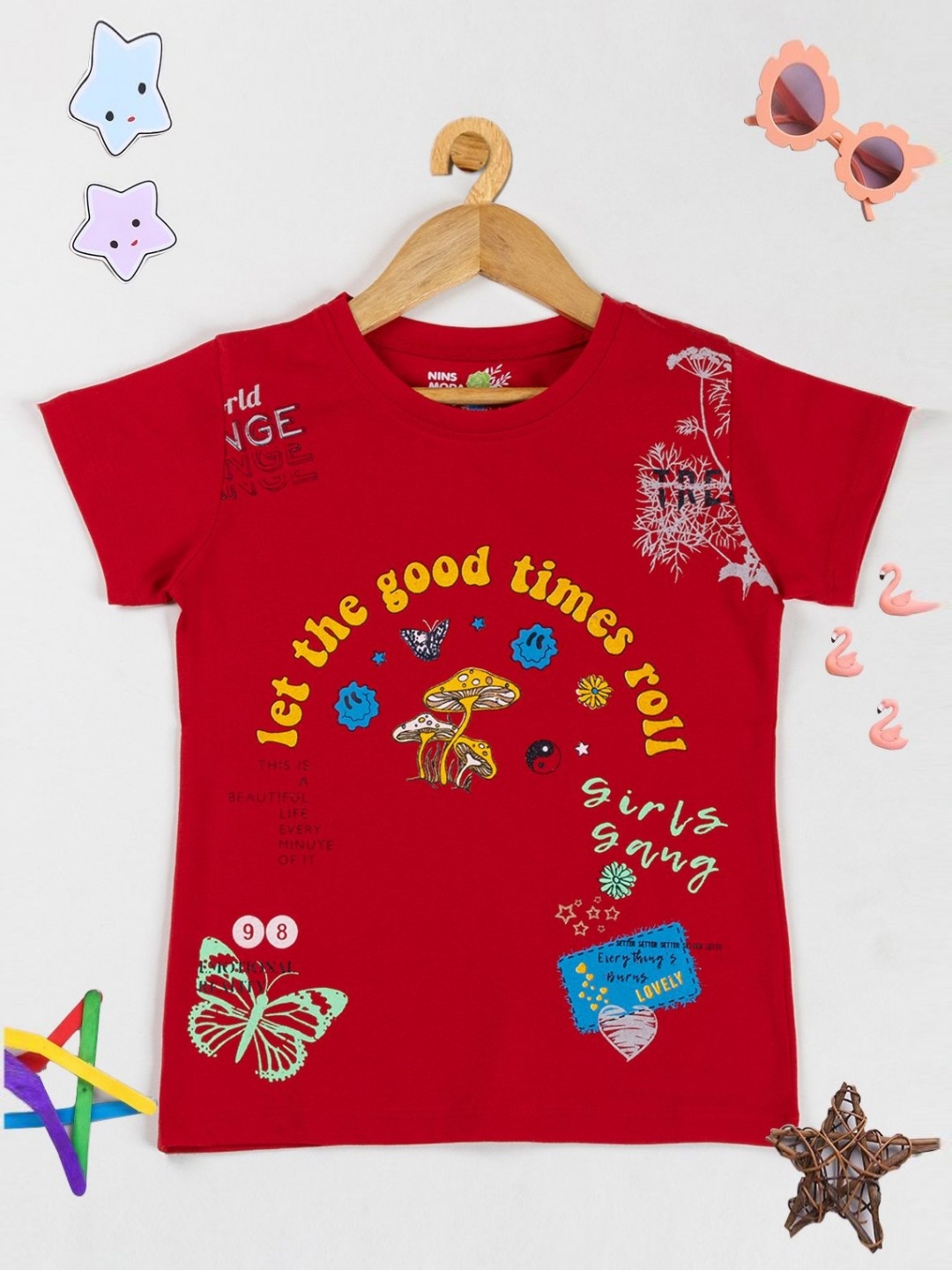 

PAMPOLINA Girls Graphic Printed Cotton Casual T-shirt, Red