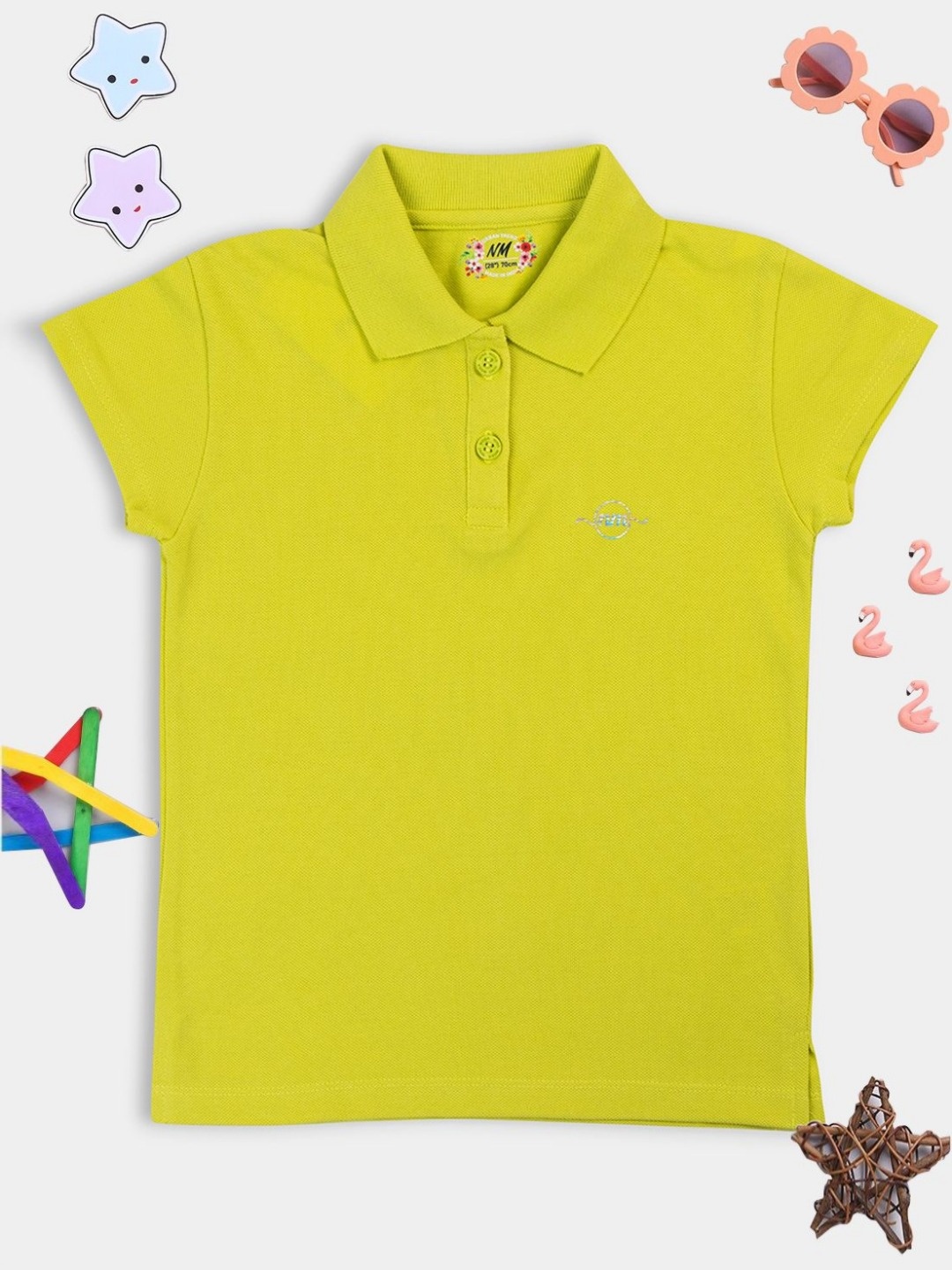 

PAMPOLINA Girls Typography Printed Polo Collar Cotton Casual T-shirt, Green