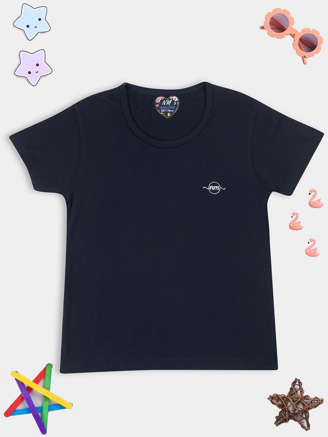

PAMPOLINA Girls Typography Printed Cotton Casual T-shirt, Navy blue