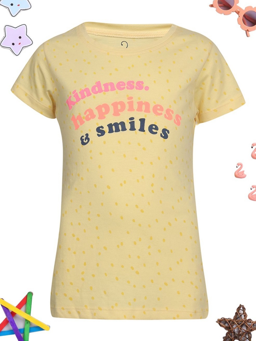 

PAMPOLINA Girls Typography Printed Cotton Casual T-shirt, Yellow
