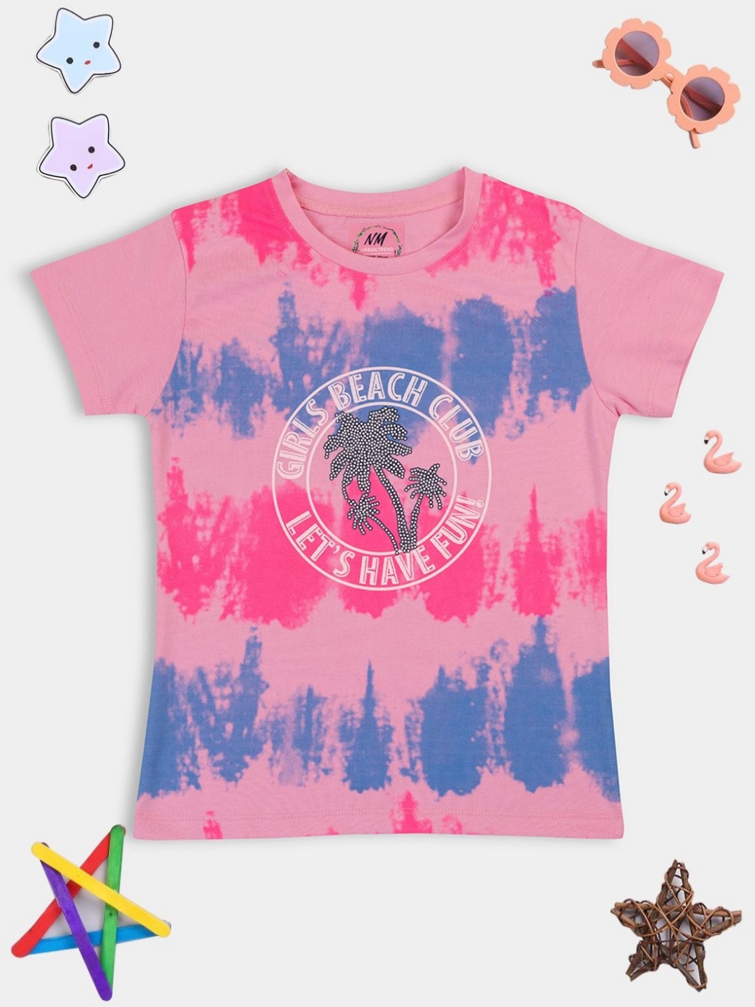 

PAMPOLINA Girls Abstract Printed Cotton Casual T-shirt, Pink