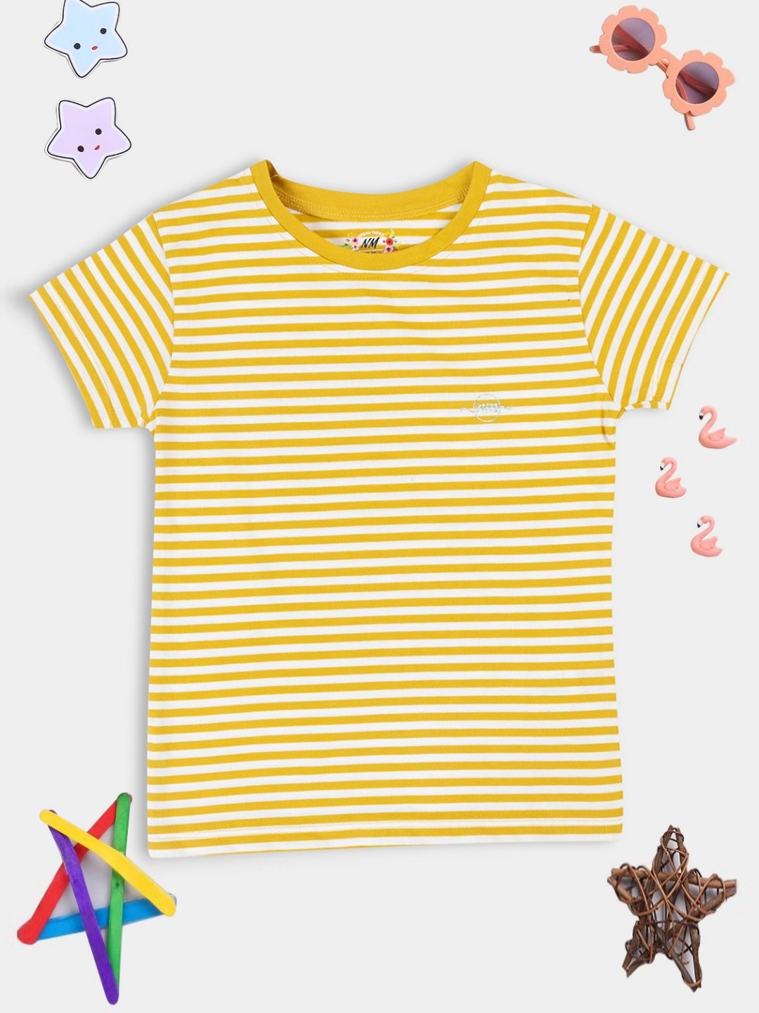 

PAMPOLINA Girls Striped Round Neck Cotton Casual T-shirt, Mustard