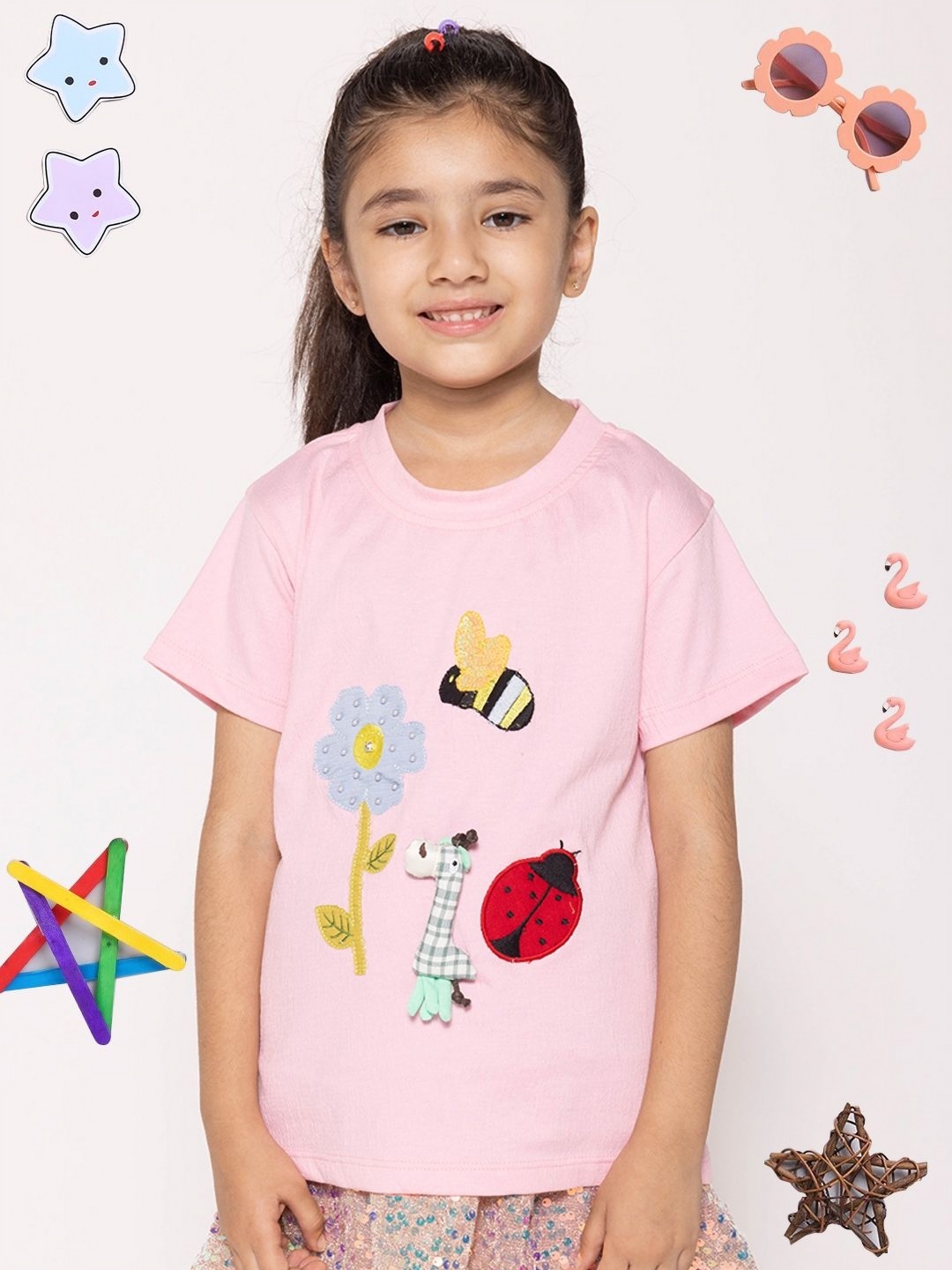 

PAMPOLINA Girls Printed T-shirt, Pink