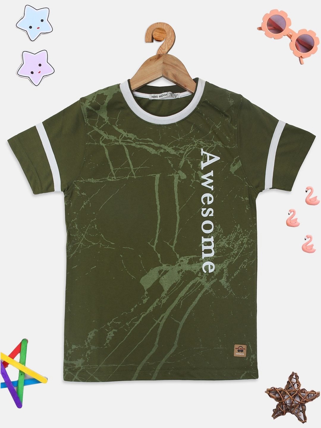 

PAMPOLINA Girls Typography Printed Cotton Casual T-shirt, Olive