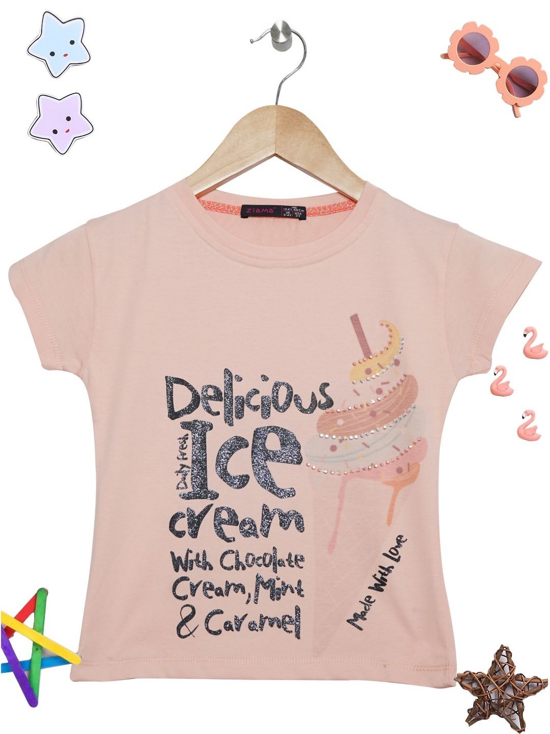 

PAMPOLINA Girls Graphic Printed Cotton Casual T-shirt, Peach